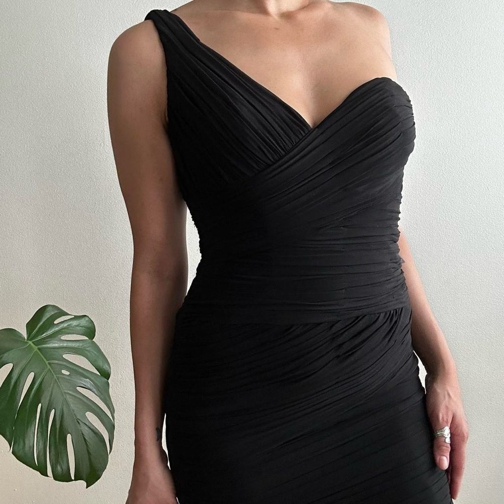 Vintage Le Femme Y2K One Shoulder Little Black Dress - Picture 2 of 8